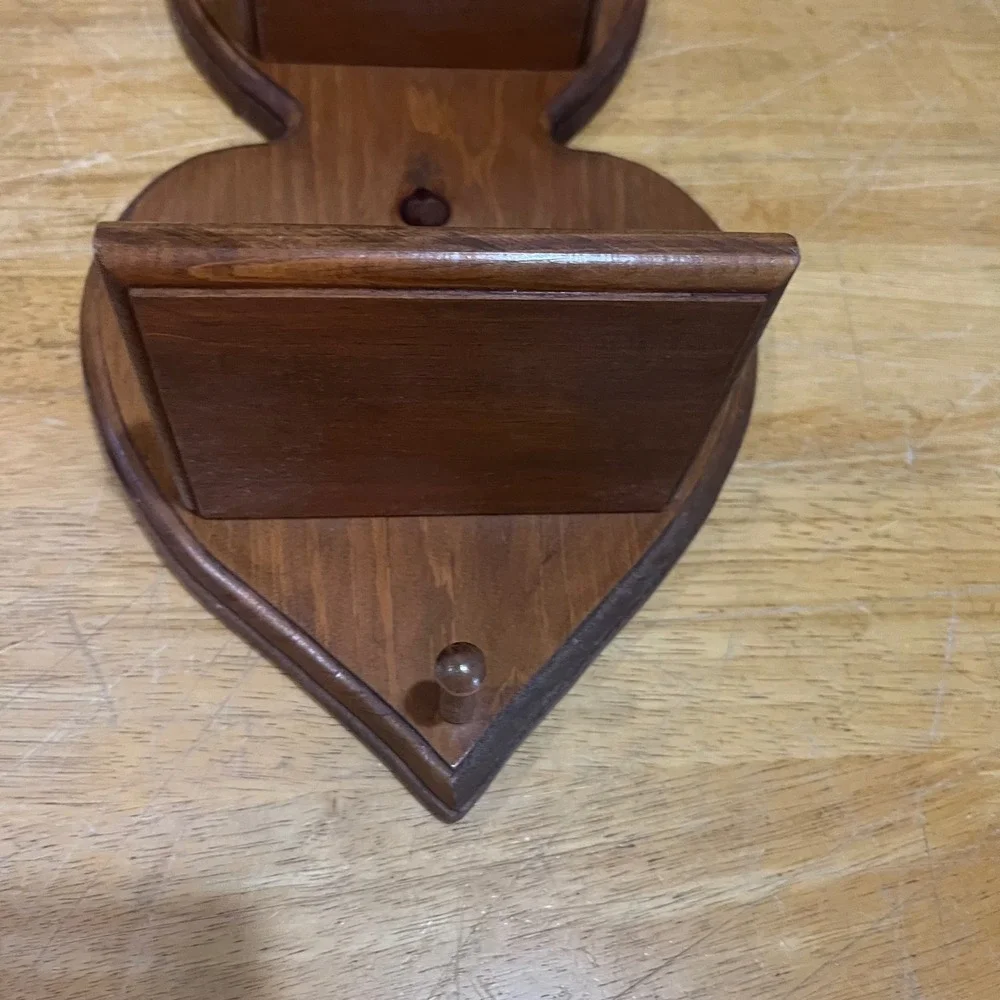 Vtg Style Rustic Wood Triple Heart Wall Shelf Farmhouse 3 Tier Display 21